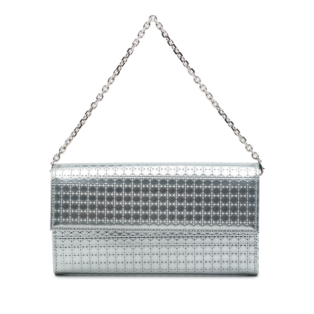 Pre-Loved Dior Metallic Patent Microcannage Lady Dior Croisiere Wallet On Chain